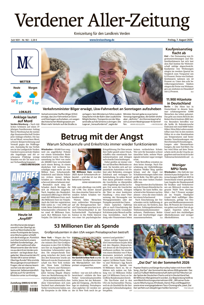 Verdener Aller-Zeitung vom Freitag, 07.08.2026