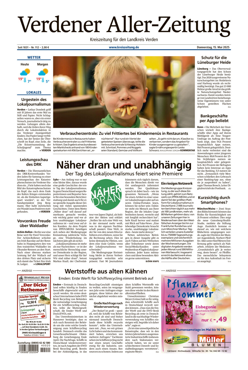 Verdener Aller-Zeitung vom Donnerstag, 15.05.2025