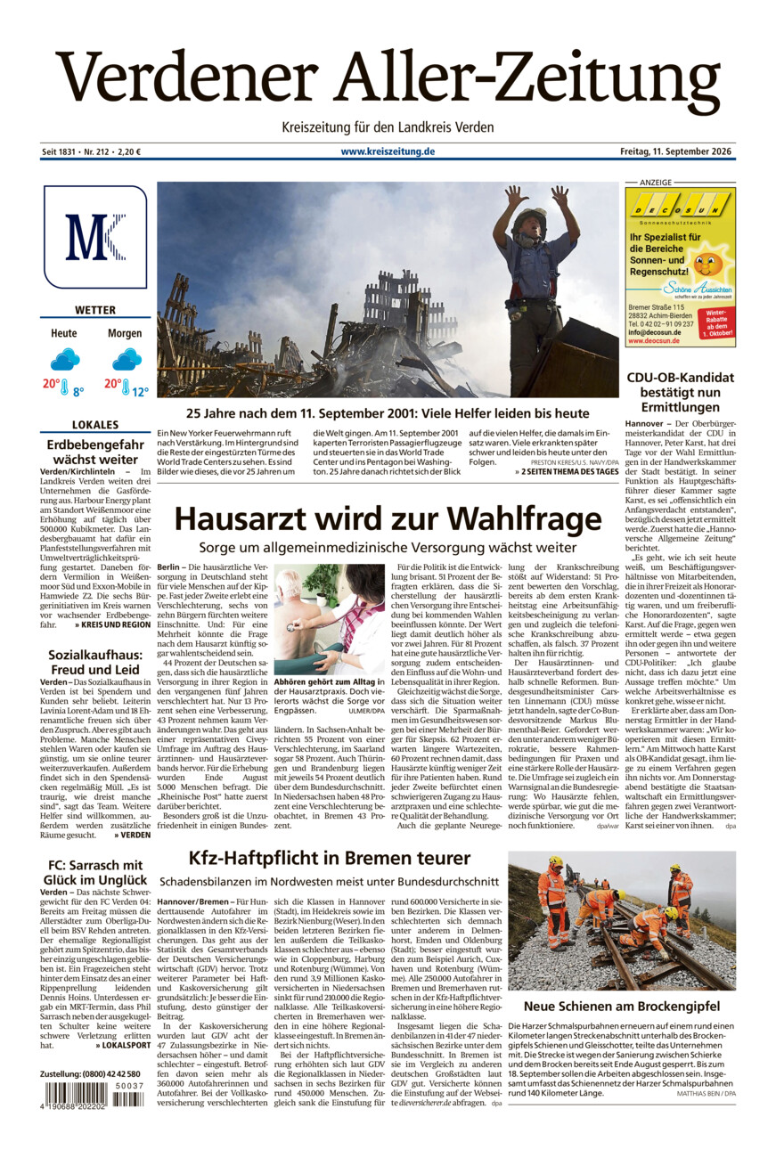 Verdener Aller-Zeitung vom Freitag, 11.09.2026