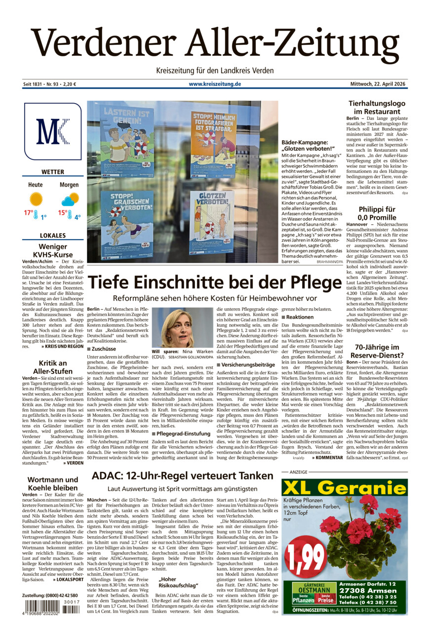 Verdener Aller-Zeitung vom Mittwoch, 22.04.2026