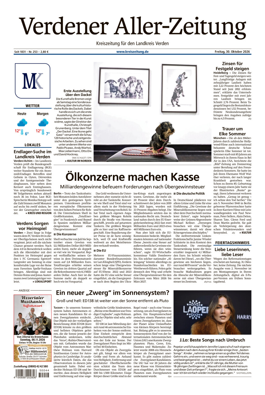 Verdener Aller-Zeitung vom Freitag, 30.10.2026