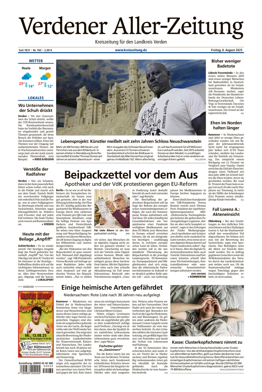 Verdener Aller-Zeitung vom Freitag, 08.08.2025