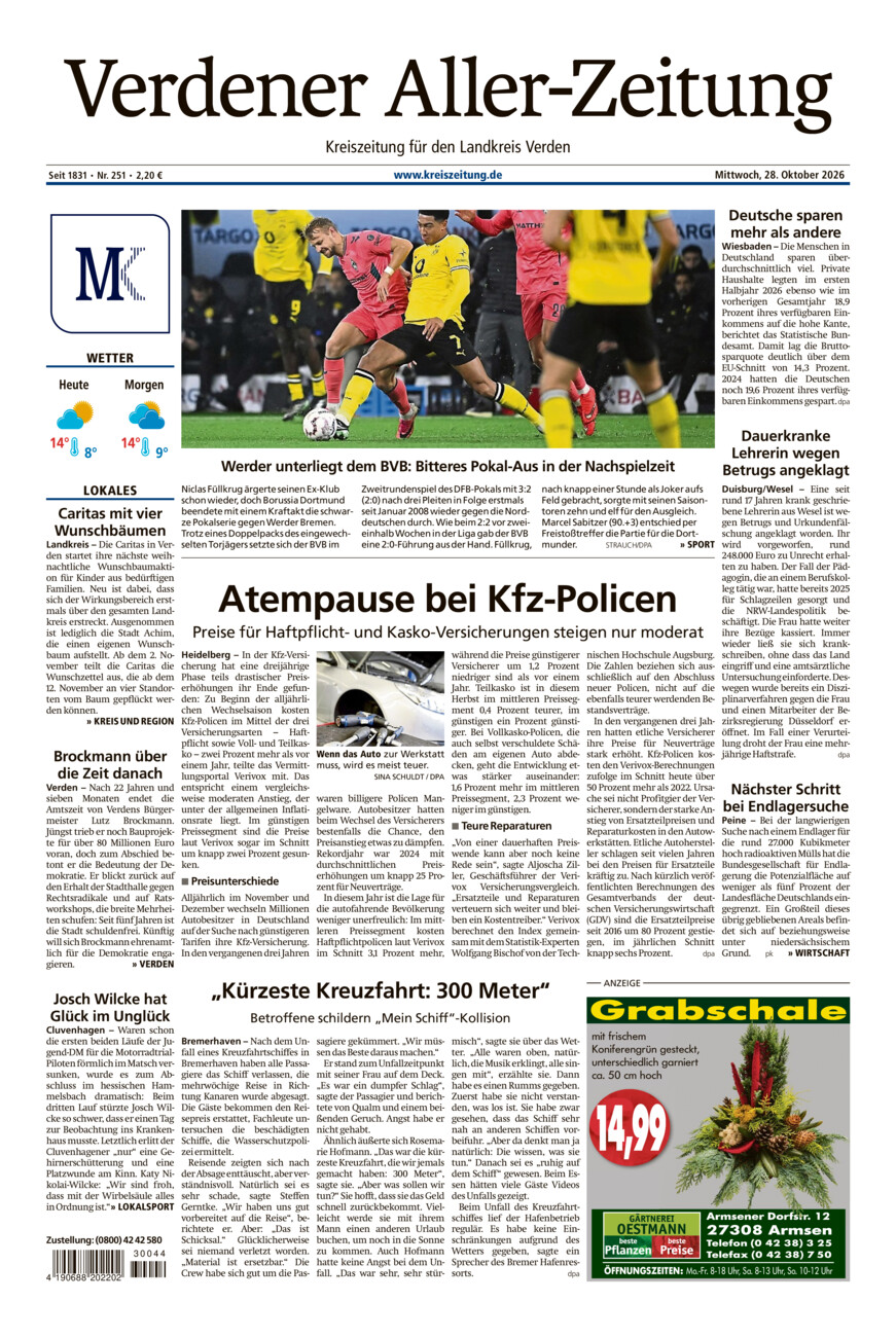 Verdener Aller-Zeitung vom Mittwoch, 28.10.2026