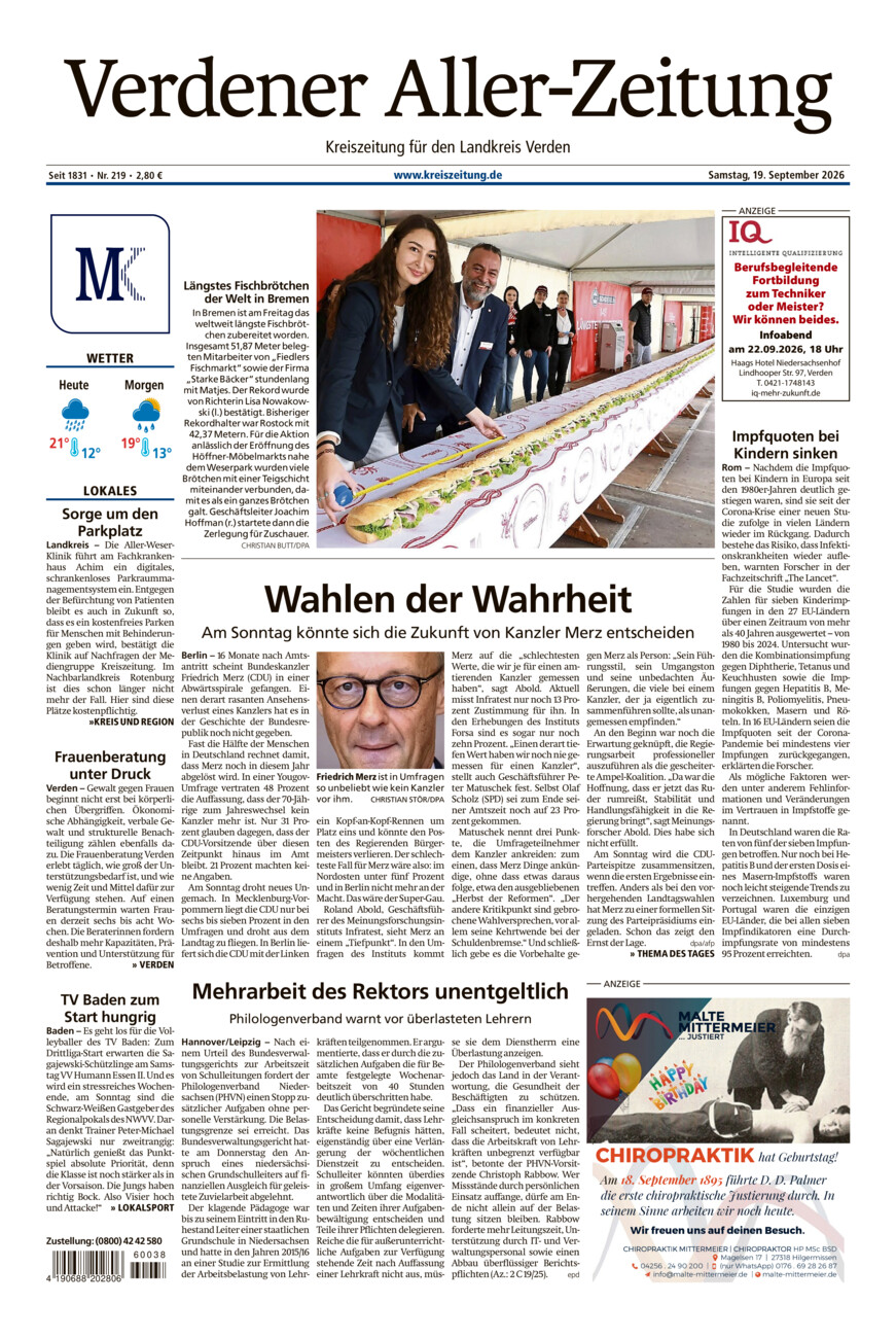 Verdener Aller-Zeitung vom Samstag, 19.09.2026