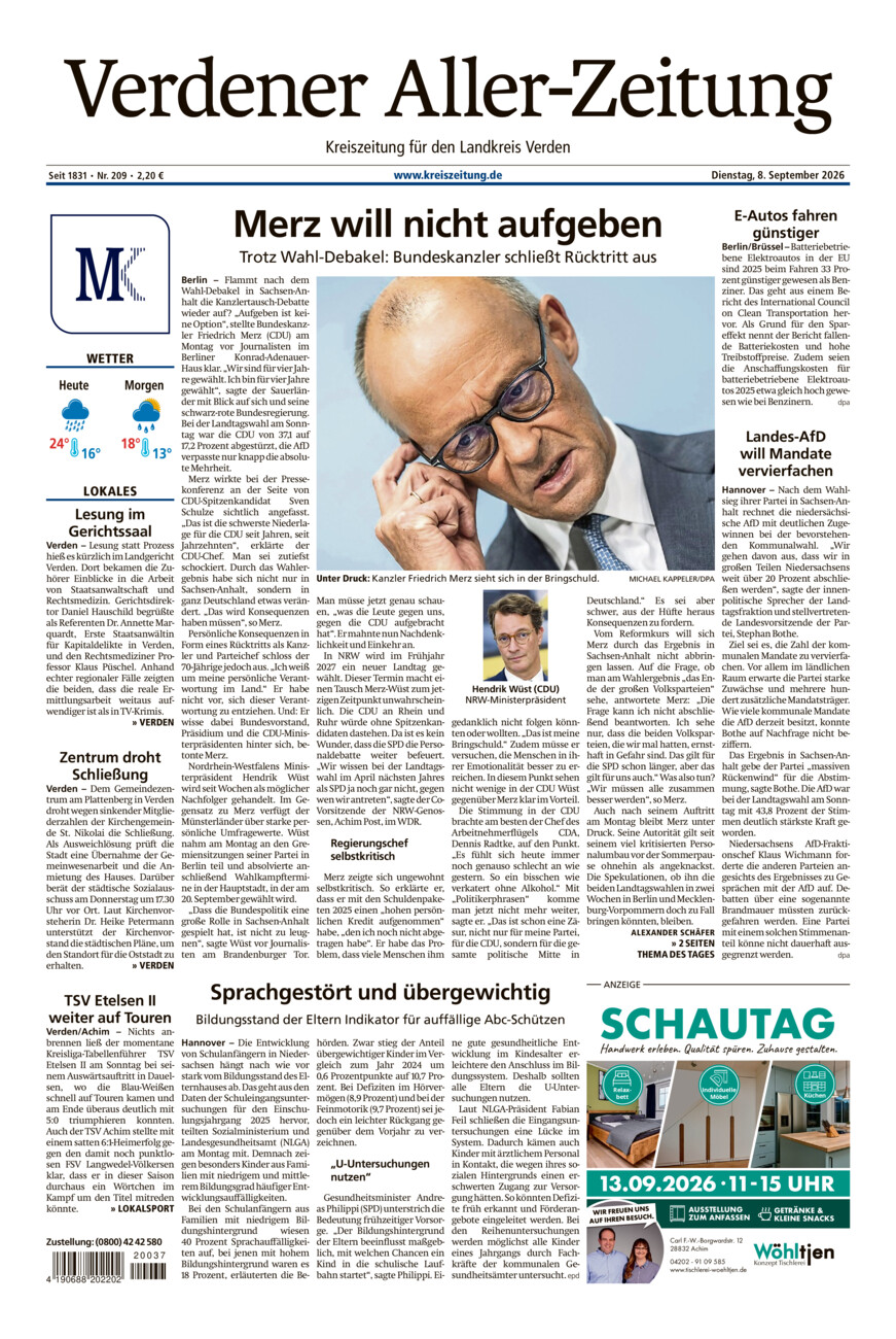 Verdener Aller-Zeitung vom Dienstag, 08.09.2026