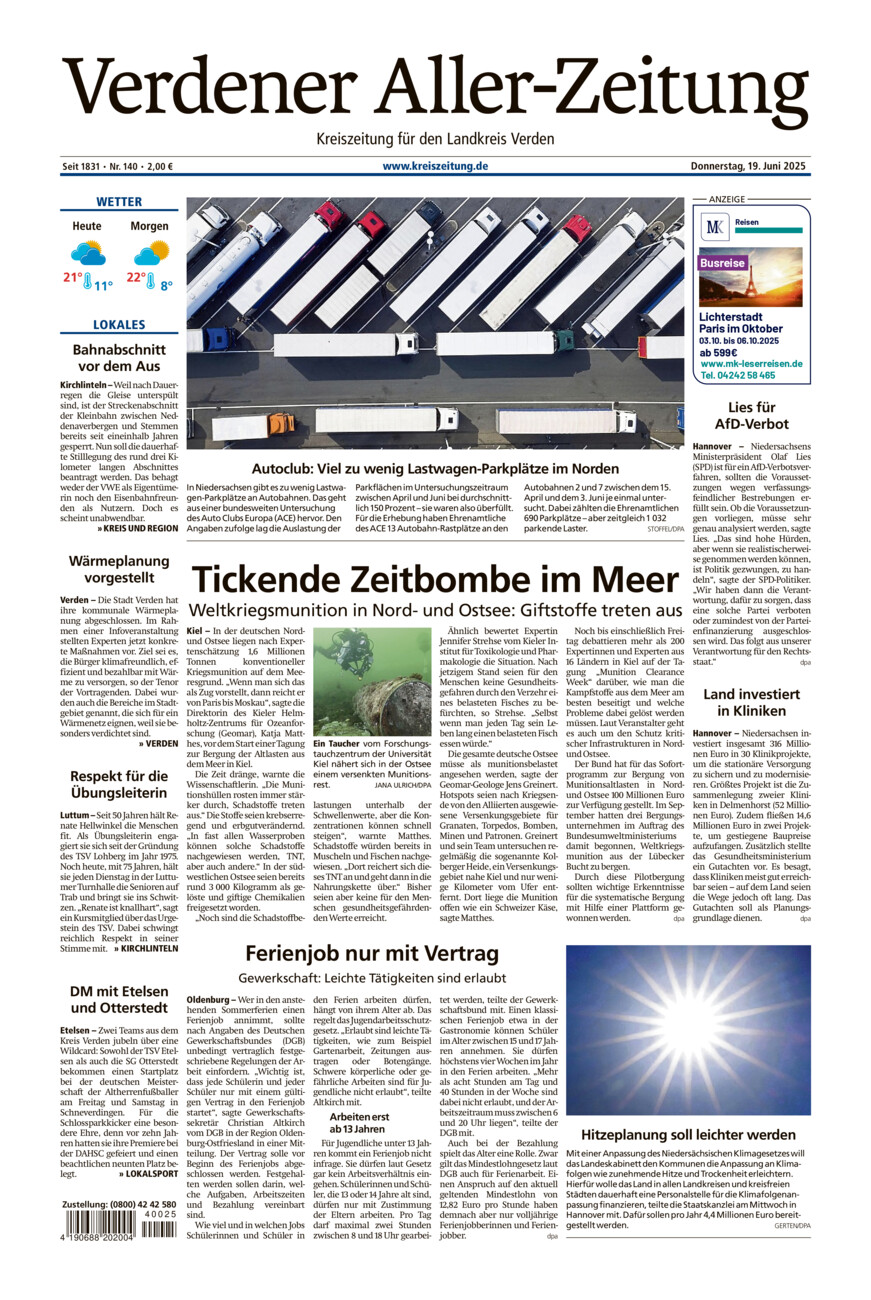 Verdener Aller-Zeitung vom Donnerstag, 19.06.2025