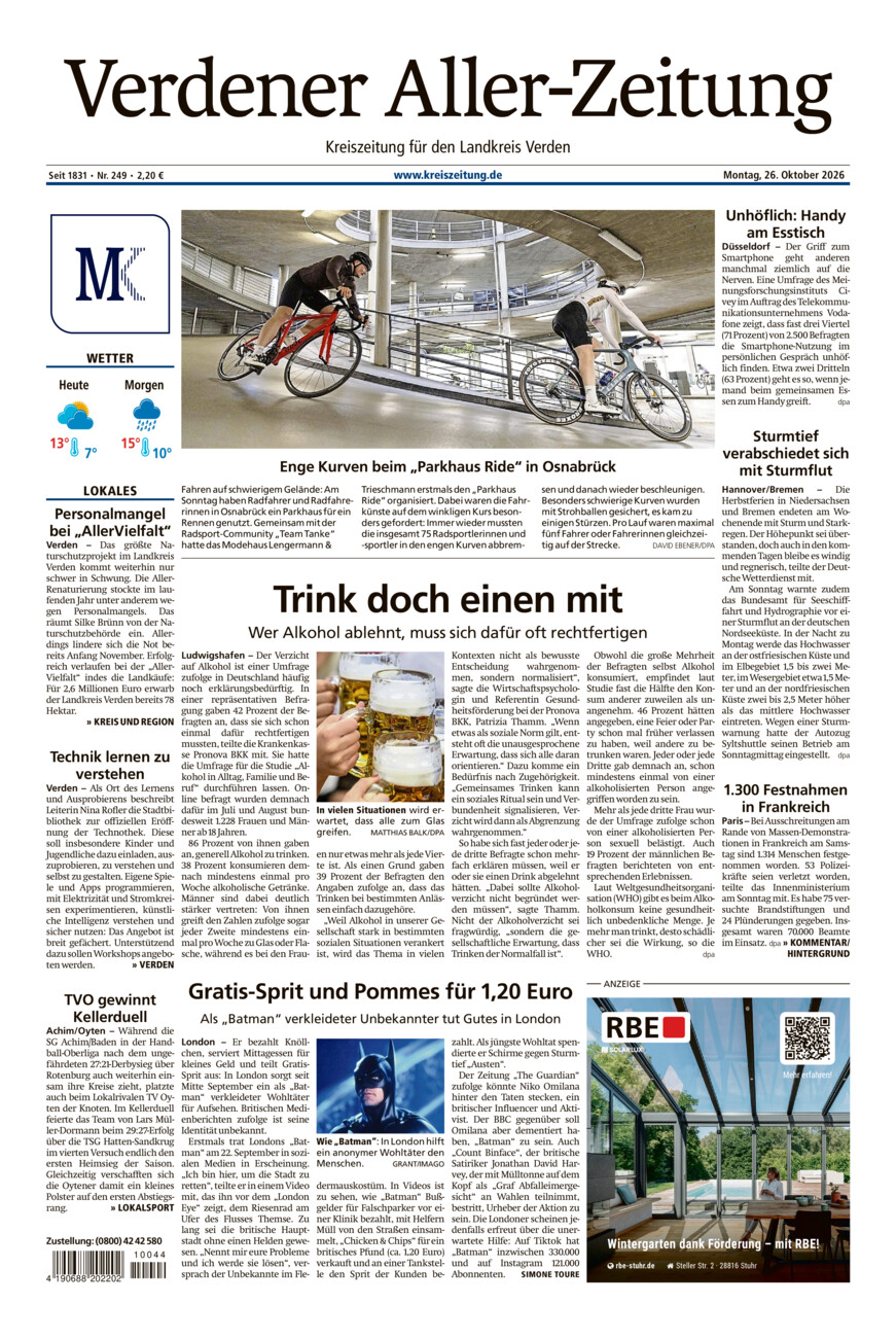 Verdener Aller-Zeitung vom Montag, 26.10.2026