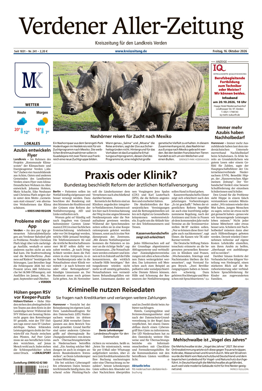 Verdener Aller-Zeitung vom Freitag, 16.10.2026