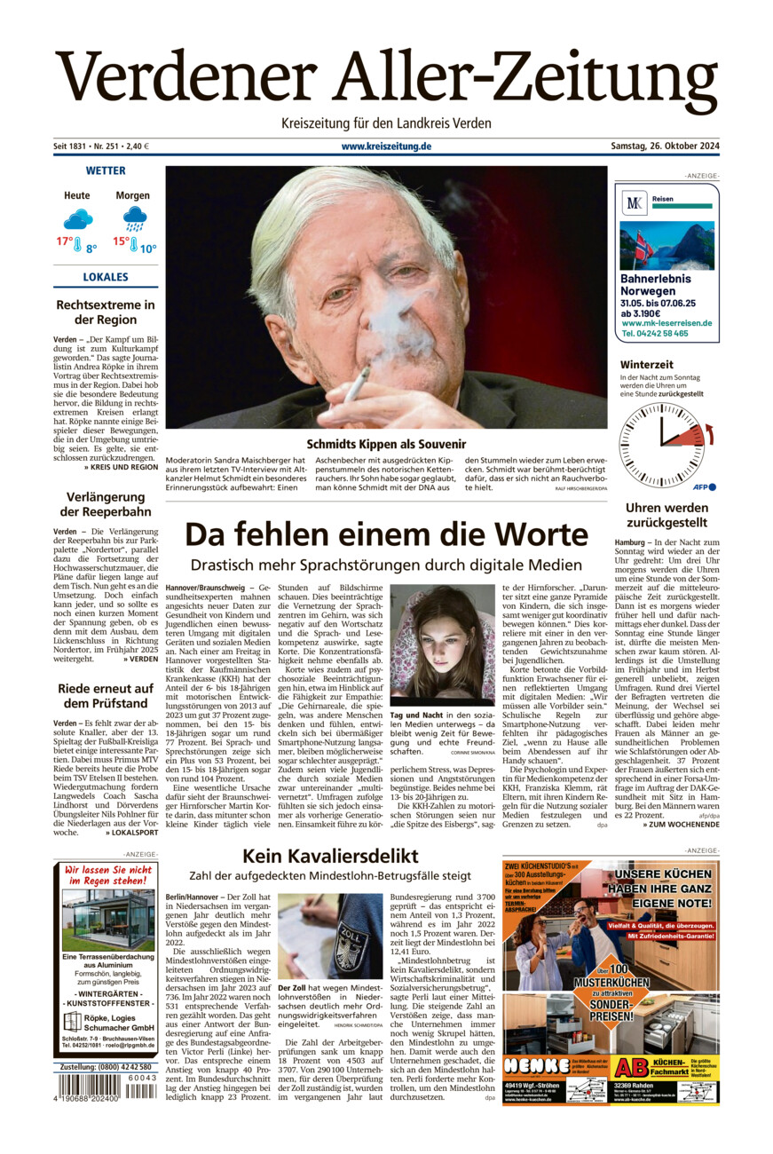 Verdener Aller-Zeitung vom Samstag, 26.10.2024