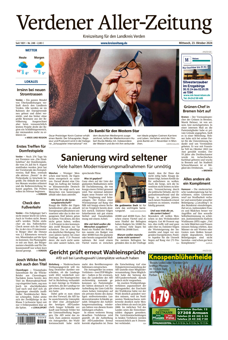 Verdener Aller-Zeitung vom Mittwoch, 23.10.2024