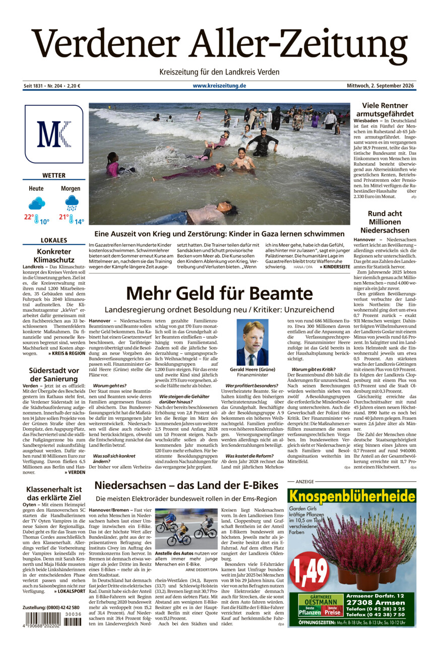 Verdener Aller-Zeitung vom Mittwoch, 02.09.2026