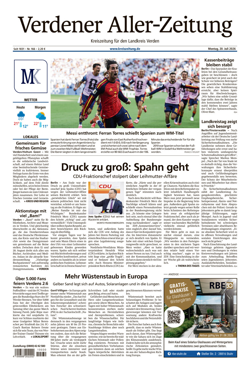 Verdener Aller-Zeitung vom Montag, 20.07.2026