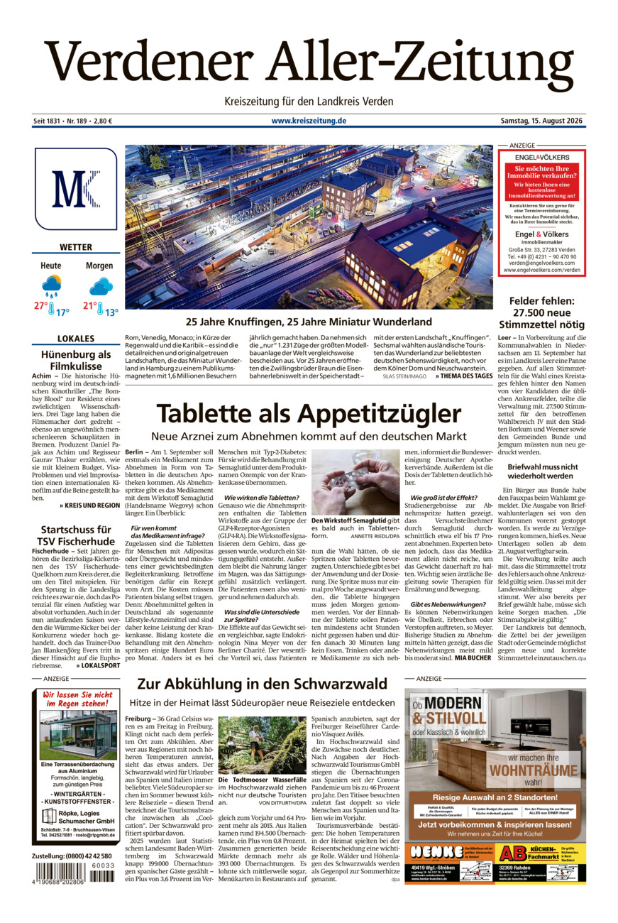 Verdener Aller-Zeitung vom Samstag, 15.08.2026