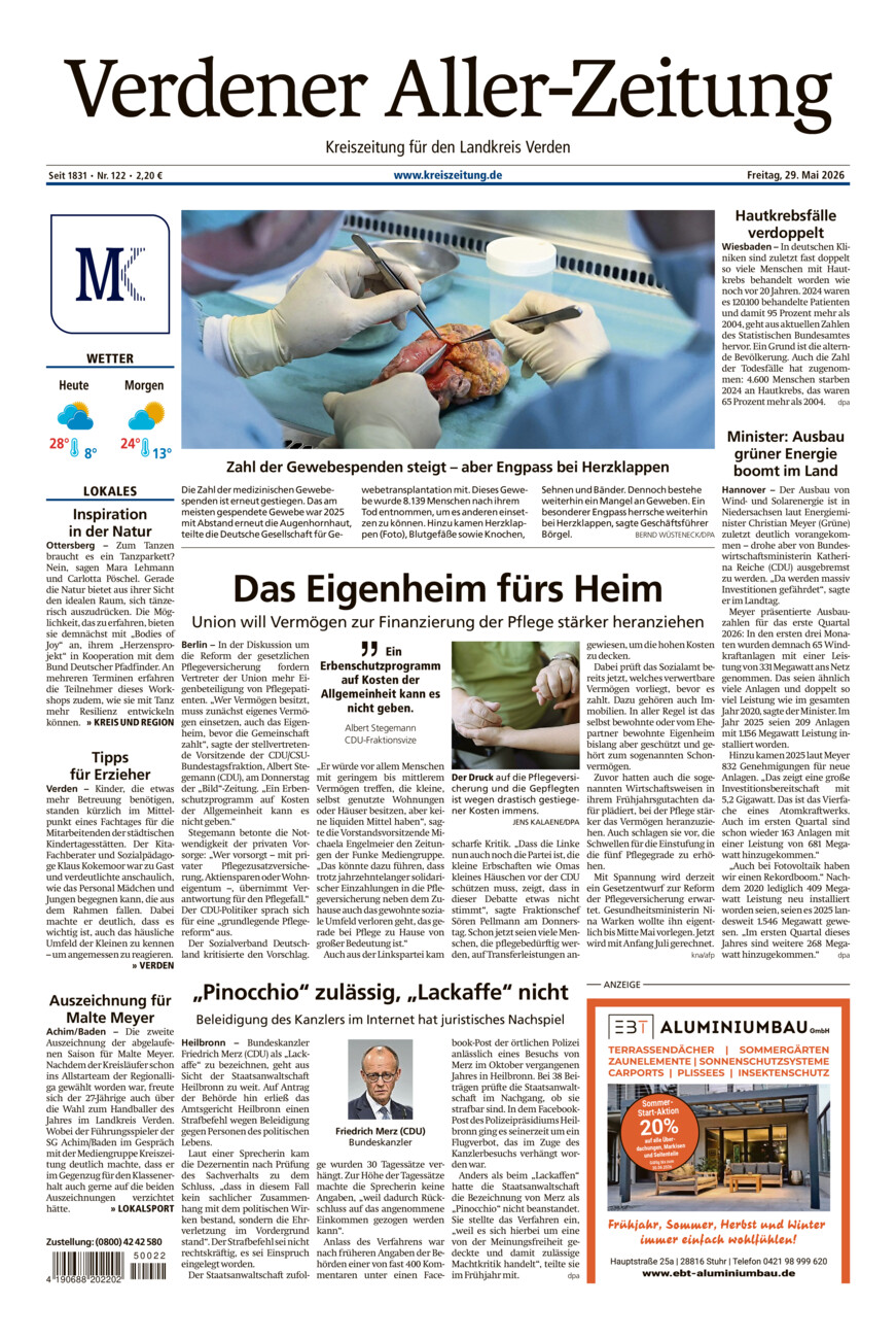 Verdener Aller-Zeitung vom Freitag, 29.05.2026