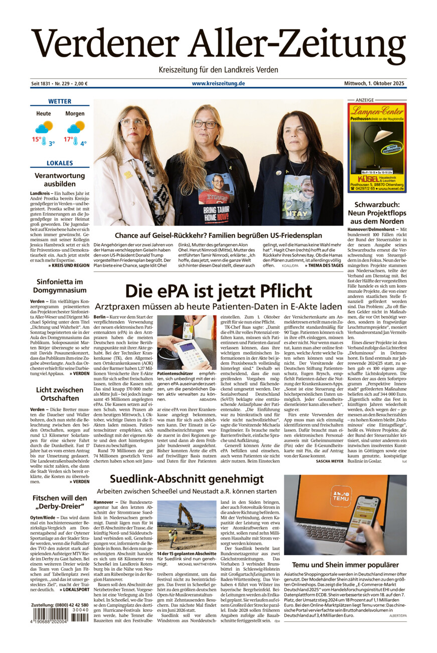 Verdener Aller-Zeitung vom Mittwoch, 01.10.2025