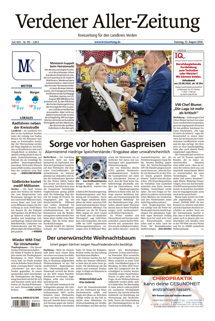Verdener Aller-Zeitung vom Samstag, 22.08.2026