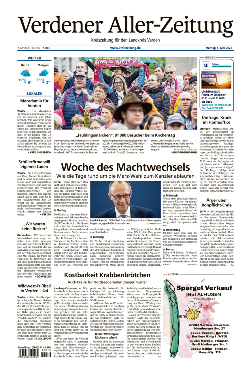 Verdener Aller-Zeitung vom Montag, 05.05.2025