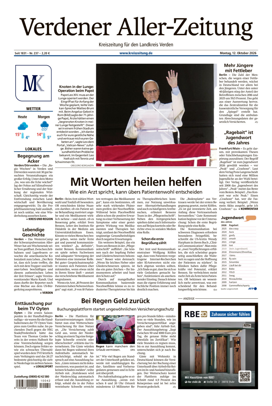 Verdener Aller-Zeitung vom Montag, 12.10.2026