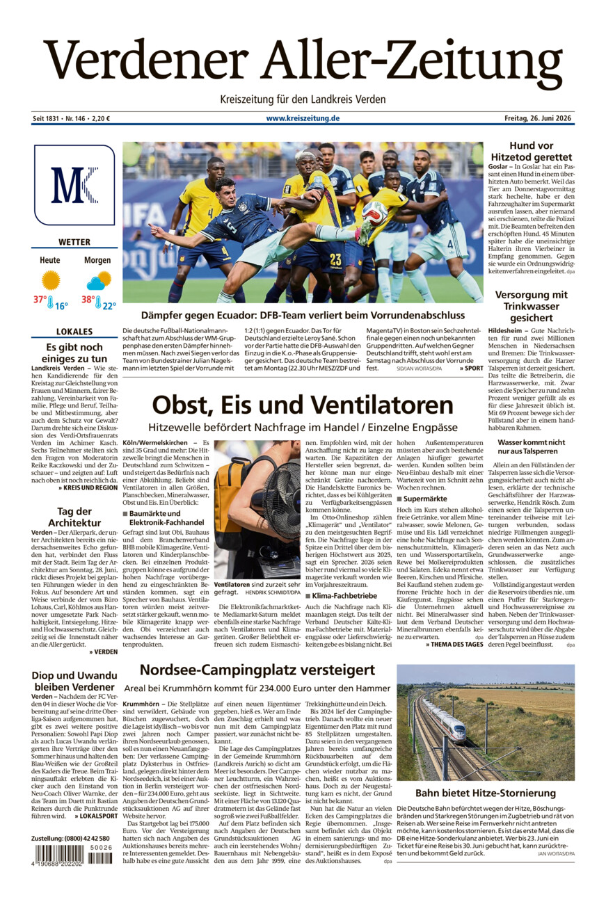 Verdener Aller-Zeitung vom Freitag, 26.06.2026