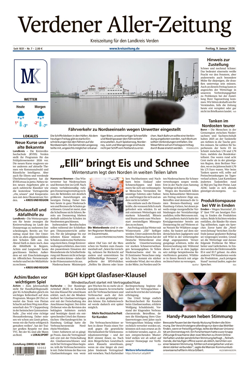 Verdener Aller-Zeitung vom Freitag, 09.01.2026