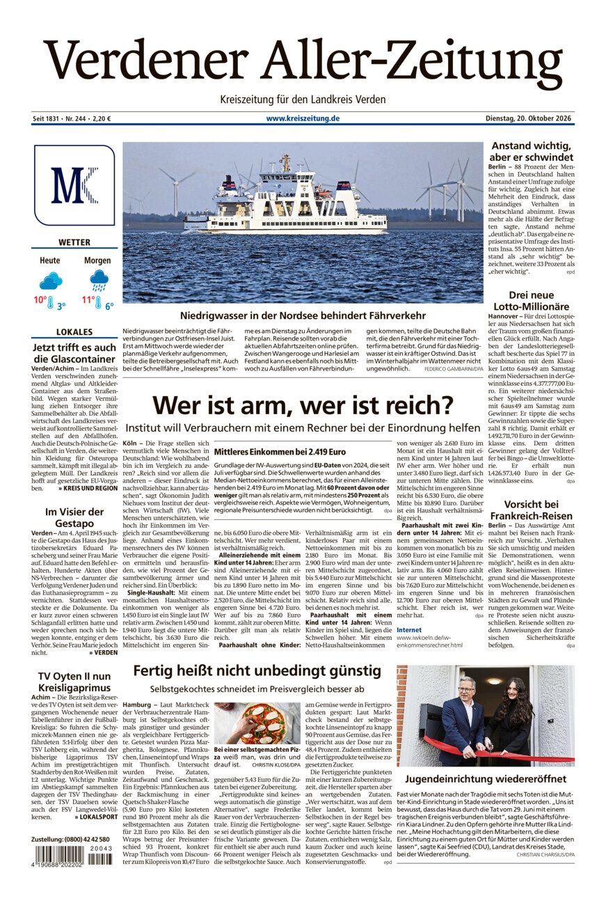 Verdener Aller-Zeitung vom Dienstag, 20.10.2026