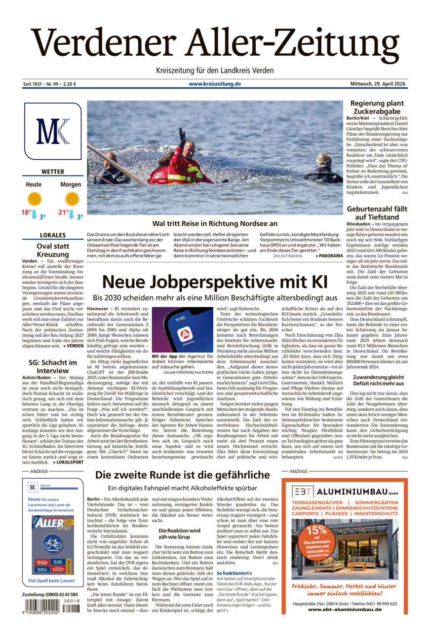 Verdener Aller-Zeitung vom Mittwoch, 29.04.2026