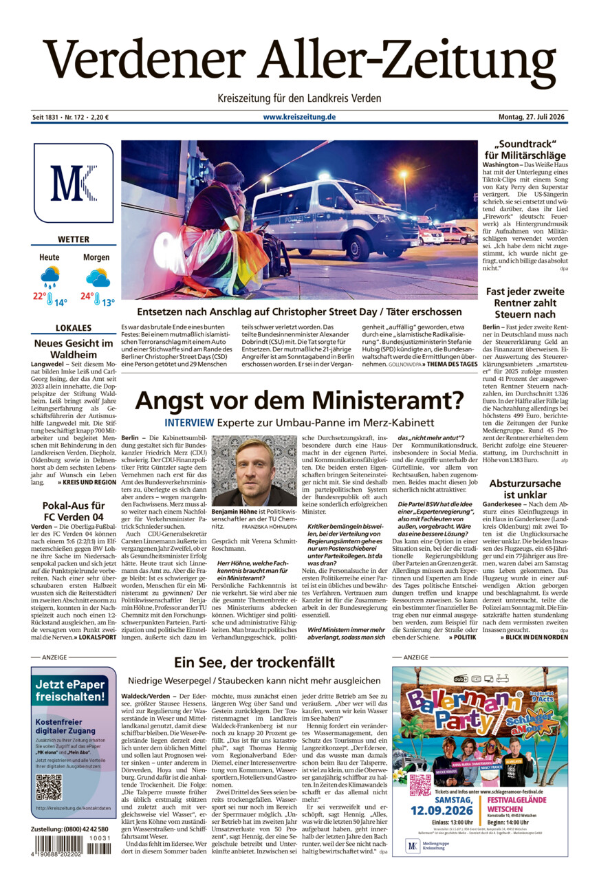Verdener Aller-Zeitung vom Montag, 27.07.2026