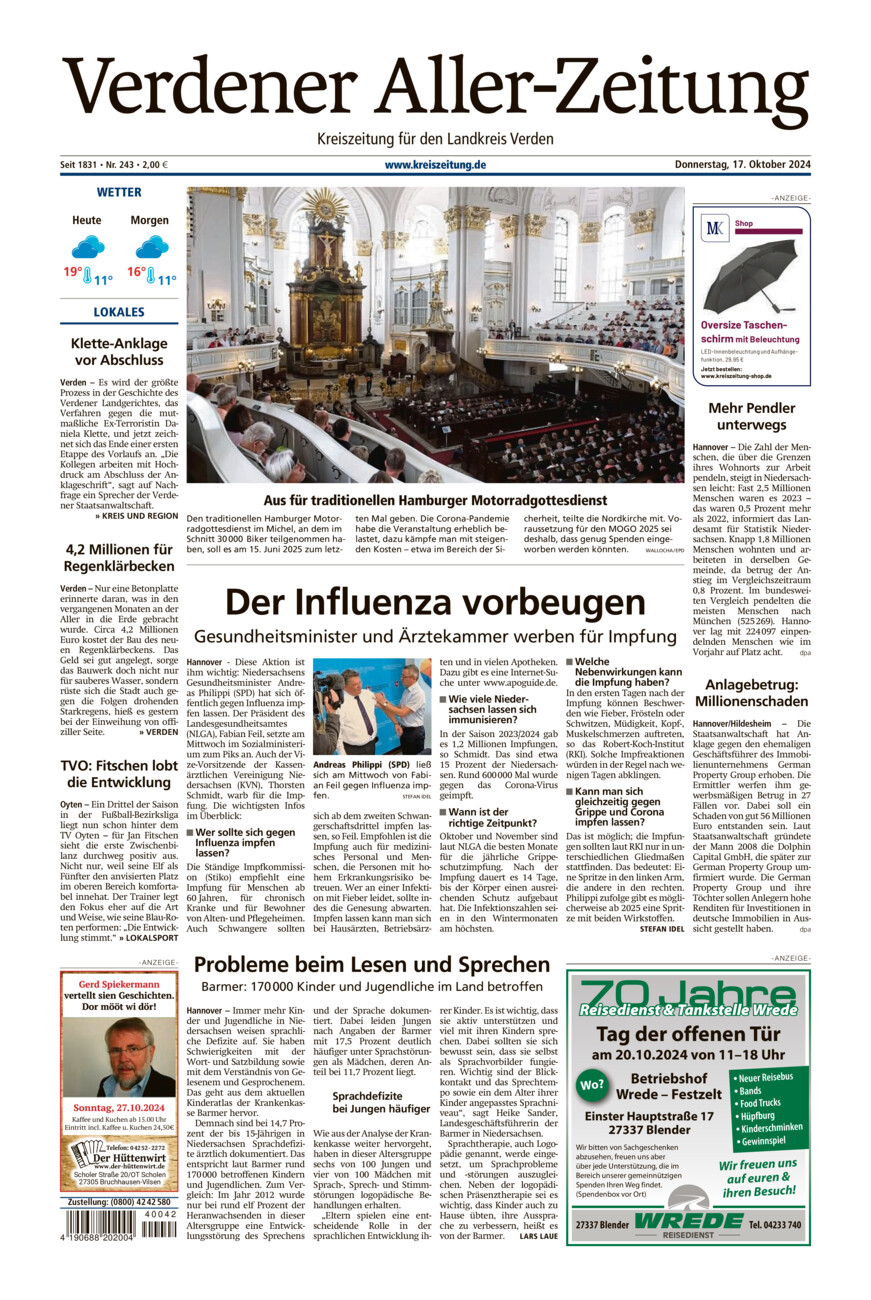 Verdener Aller-Zeitung vom Donnerstag, 17.10.2024