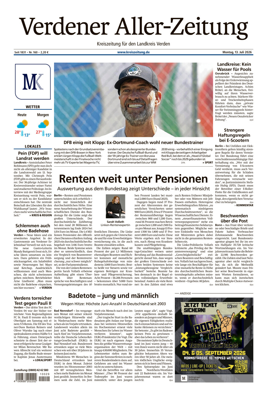 Verdener Aller-Zeitung vom Montag, 13.07.2026