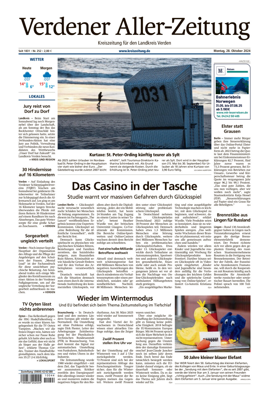 Verdener Aller-Zeitung vom Montag, 28.10.2024