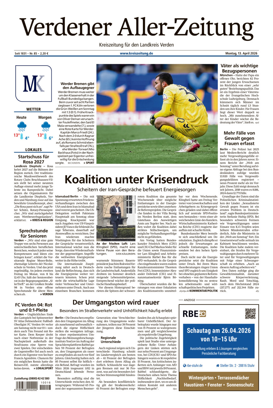 Verdener Aller-Zeitung vom Montag, 13.04.2026