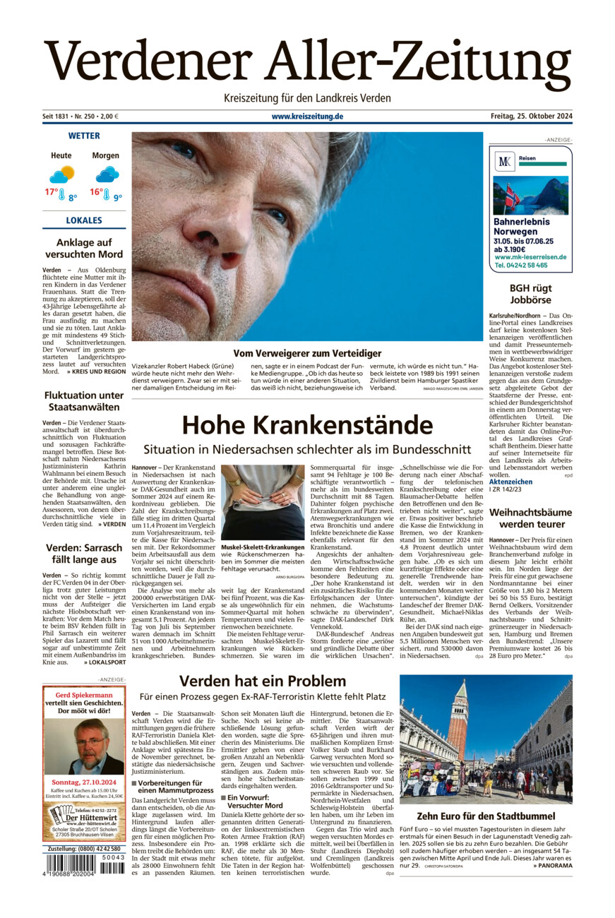 Verdener Aller-Zeitung vom Freitag, 25.10.2024