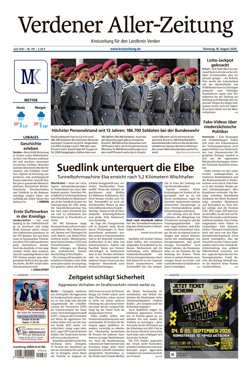 Verdener Aller-Zeitung vom Dienstag, 18.08.2026
