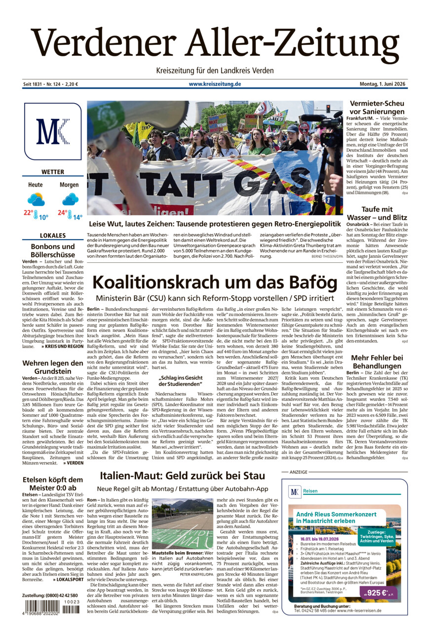 Verdener Aller-Zeitung vom Montag, 01.06.2026