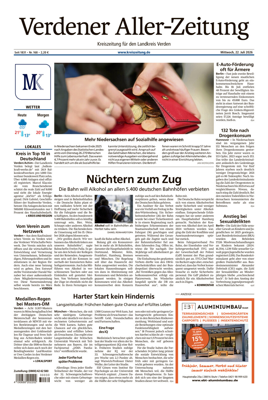 Verdener Aller-Zeitung vom Mittwoch, 22.07.2026