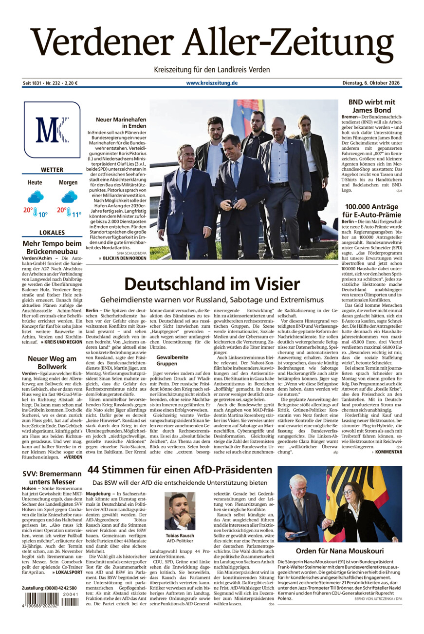 Verdener Aller-Zeitung vom Dienstag, 06.10.2026