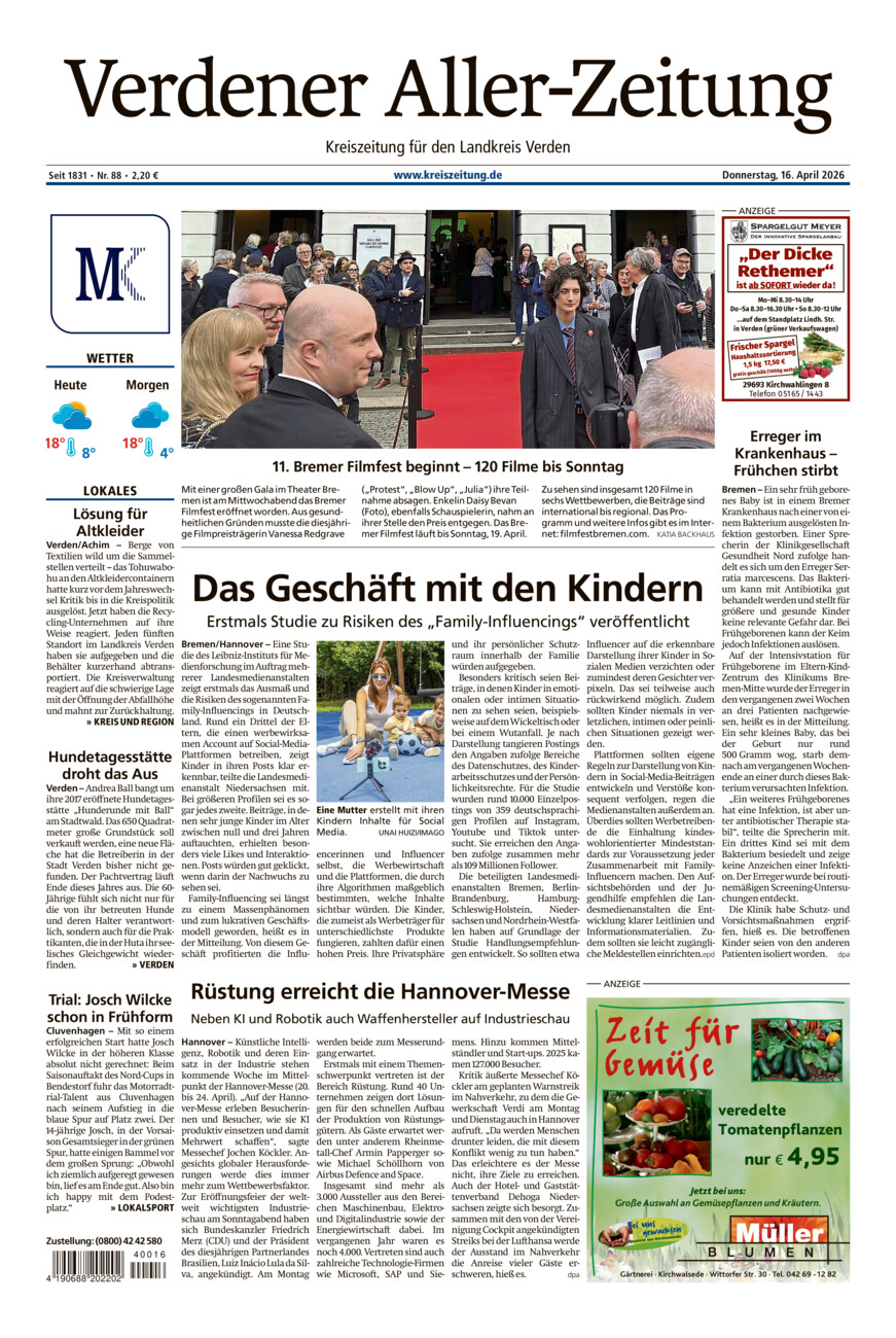 Verdener Aller-Zeitung vom Donnerstag, 16.04.2026
