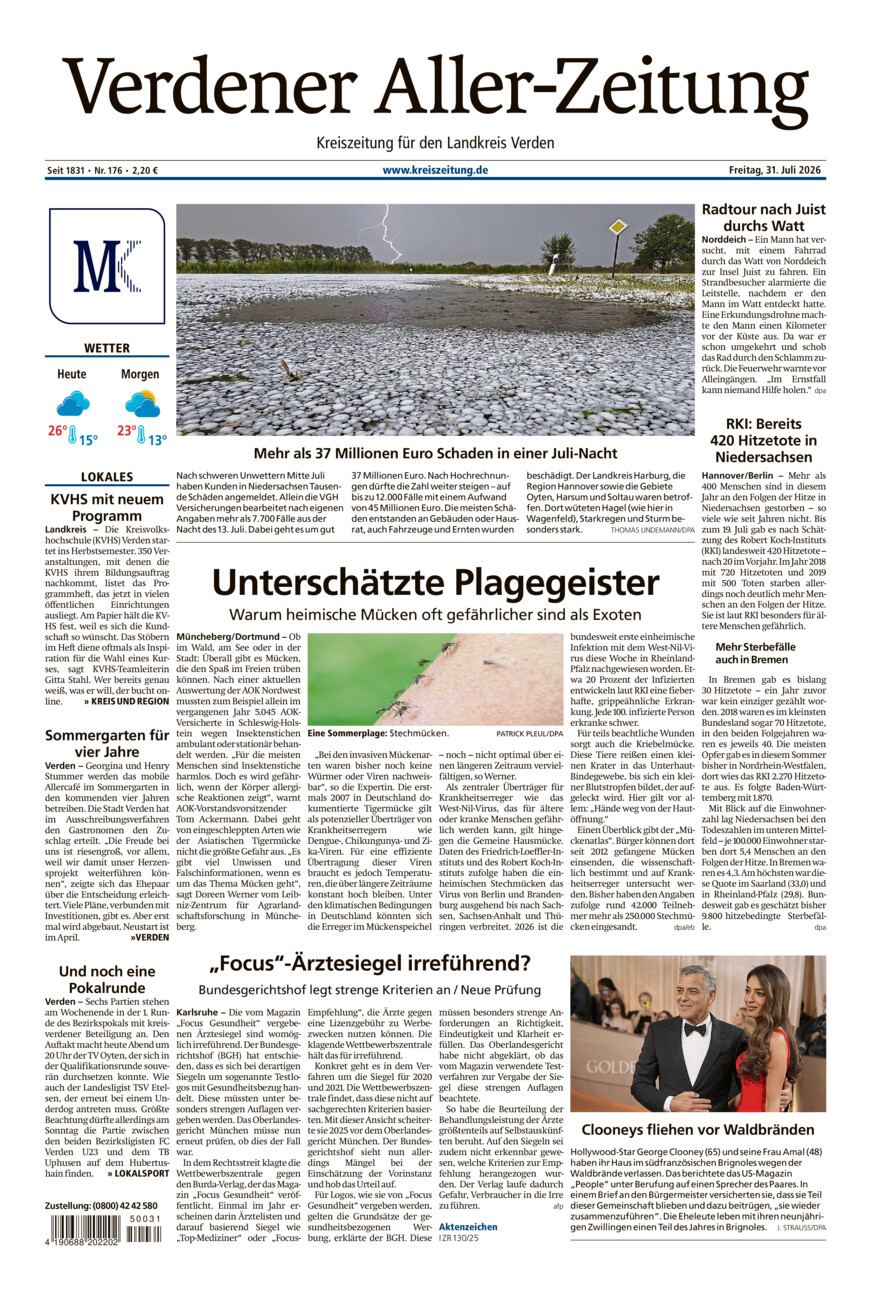 Verdener Aller-Zeitung vom Freitag, 31.07.2026
