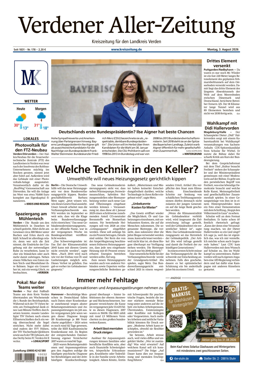 Verdener Aller-Zeitung vom Montag, 03.08.2026