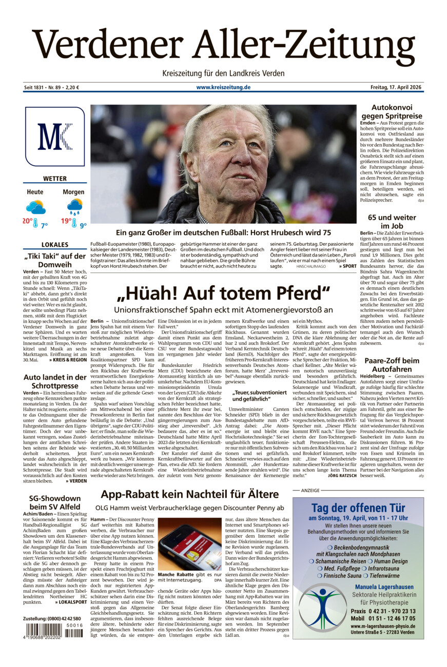 Verdener Aller-Zeitung vom Freitag, 17.04.2026
