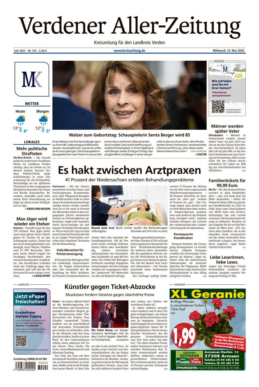 Verdener Aller-Zeitung vom Mittwoch, 13.05.2026