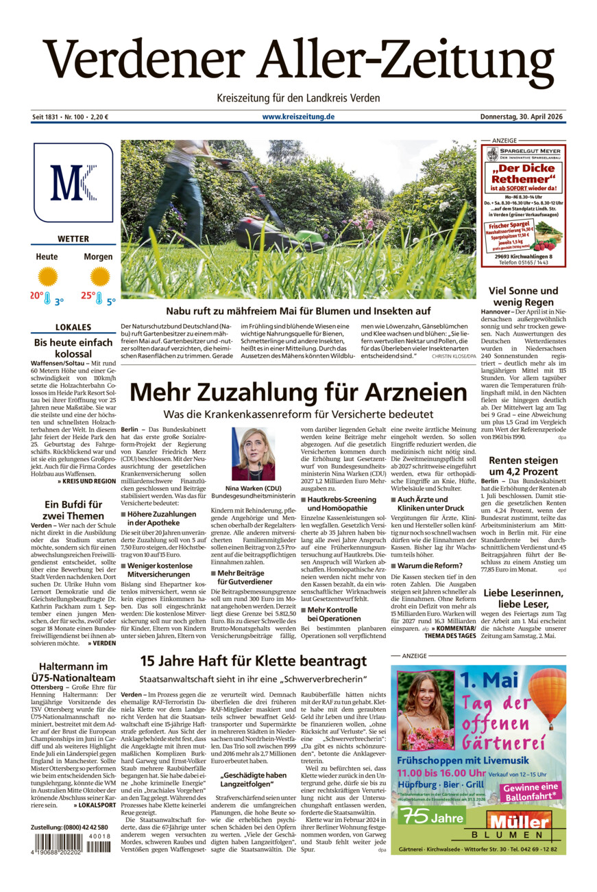 Verdener Aller-Zeitung vom Donnerstag, 30.04.2026