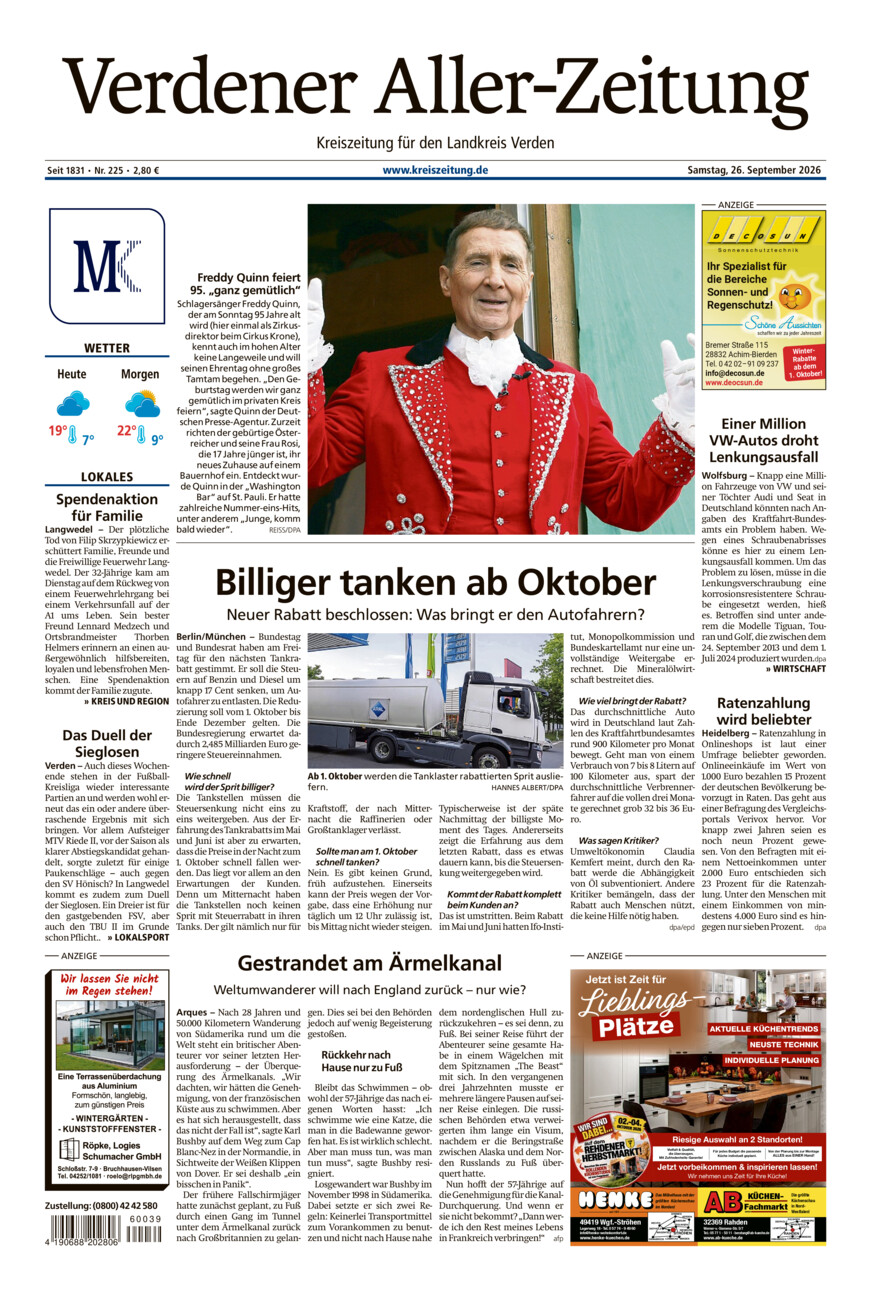 Verdener Aller-Zeitung vom Samstag, 26.09.2026