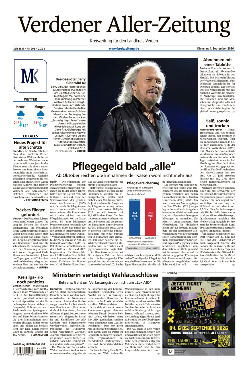 Verdener Aller-Zeitung vom Dienstag, 01.09.2026