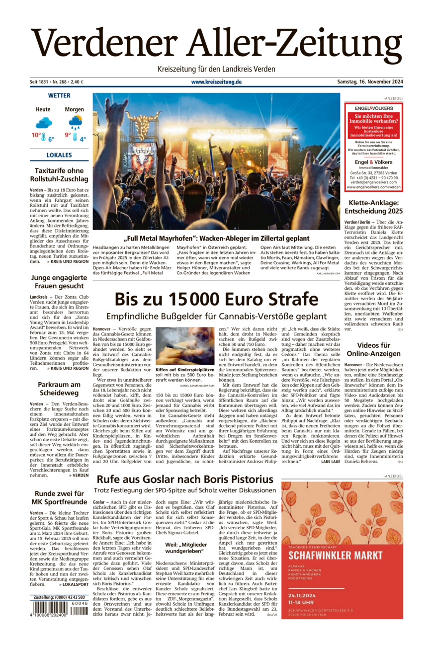 Verdener Aller-Zeitung vom Samstag, 16.11.2024