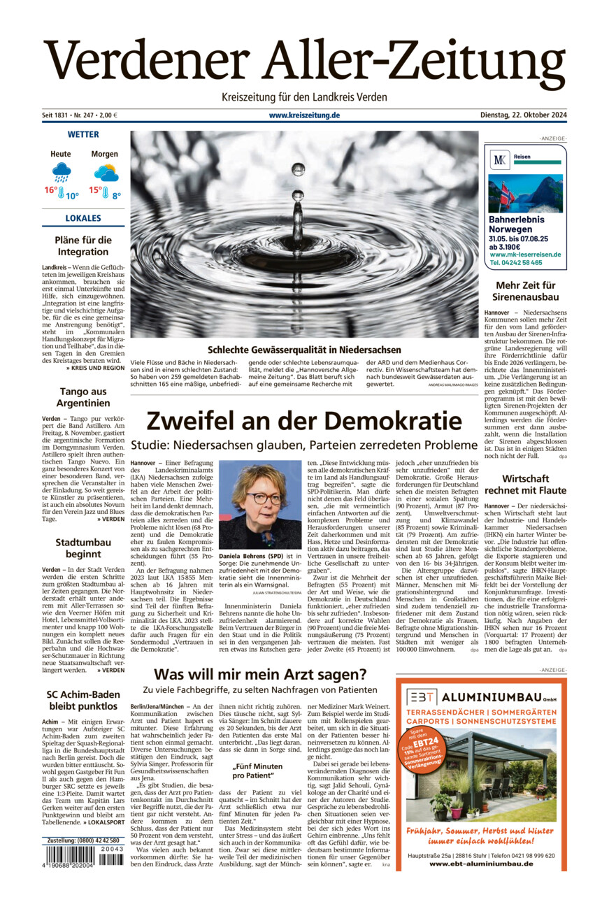 Verdener Aller-Zeitung vom Dienstag, 22.10.2024