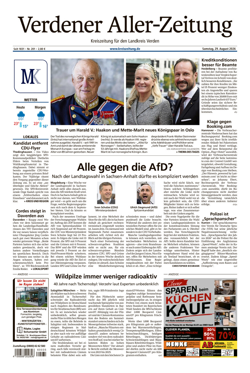 Verdener Aller-Zeitung vom Samstag, 29.08.2026