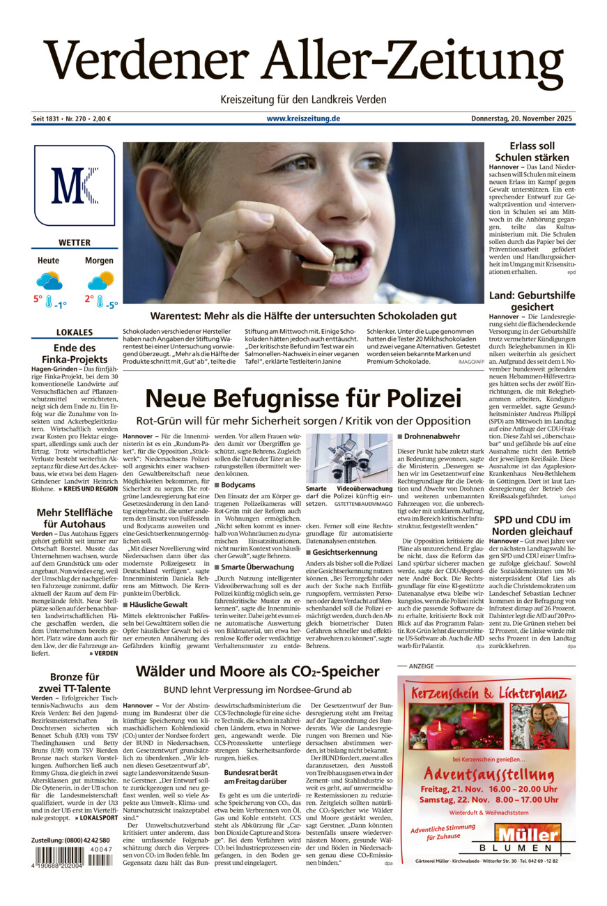 Verdener Aller-Zeitung vom Donnerstag, 20.11.2025