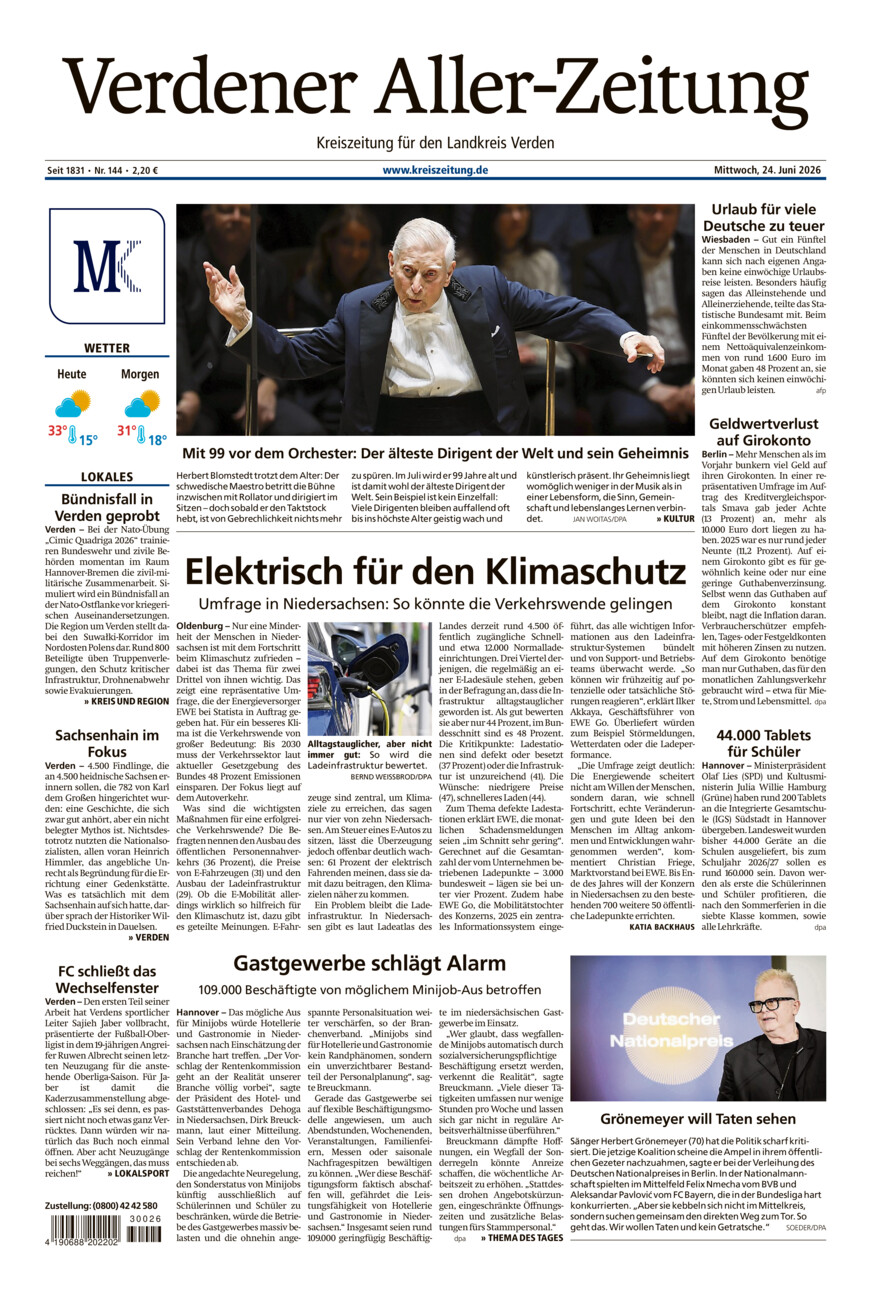 Verdener Aller-Zeitung vom Mittwoch, 24.06.2026