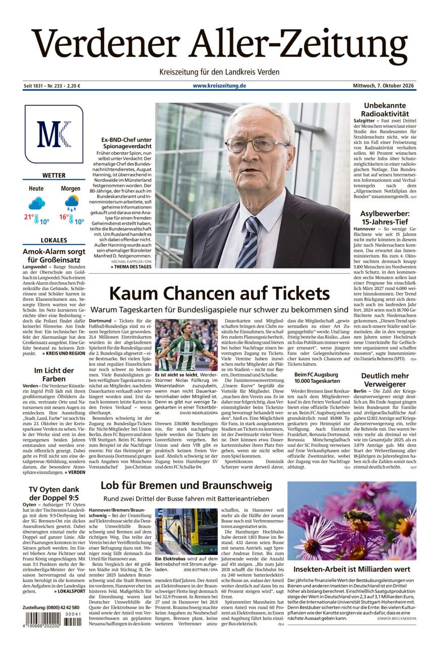 Verdener Aller-Zeitung vom Mittwoch, 07.10.2026
